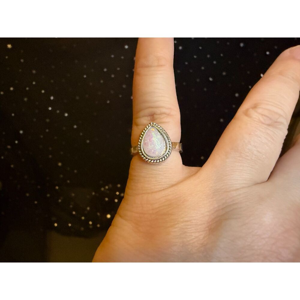 Teardrop Opal Look Fashion Ring Size 6 Iridescent Pear Shape